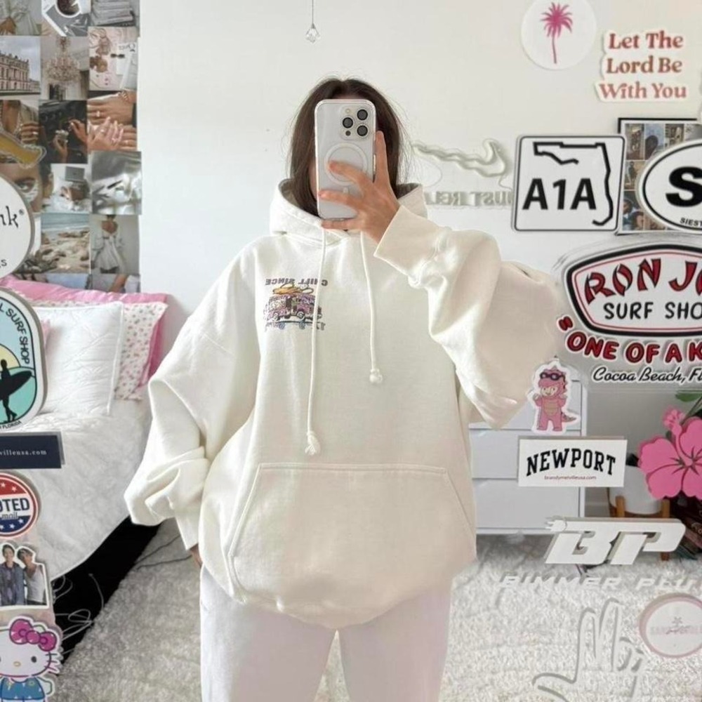 white brandy melville oversized‎ graphic hoodie